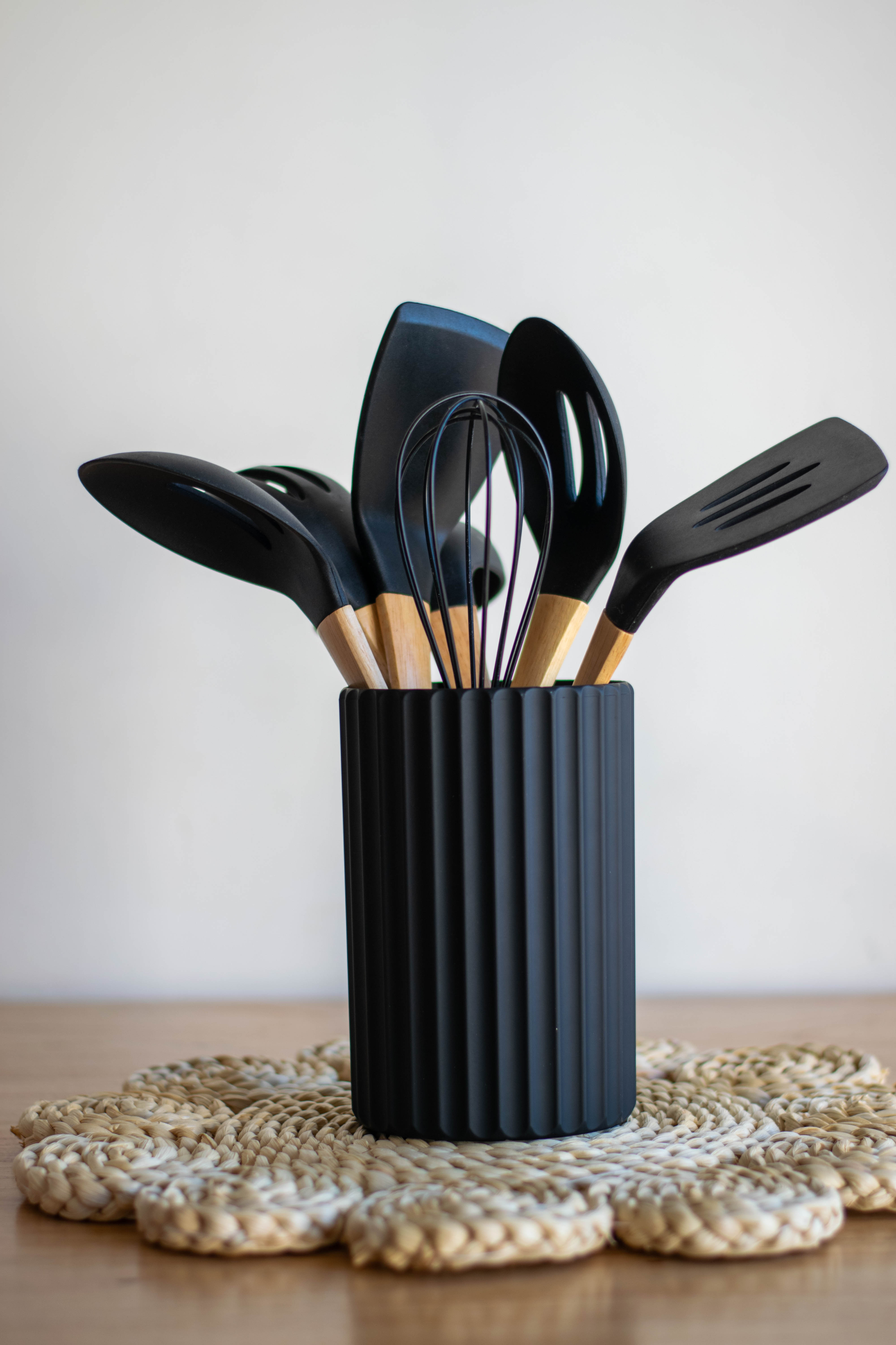 Set utensillios x nueve piezas - silicona mango bambú