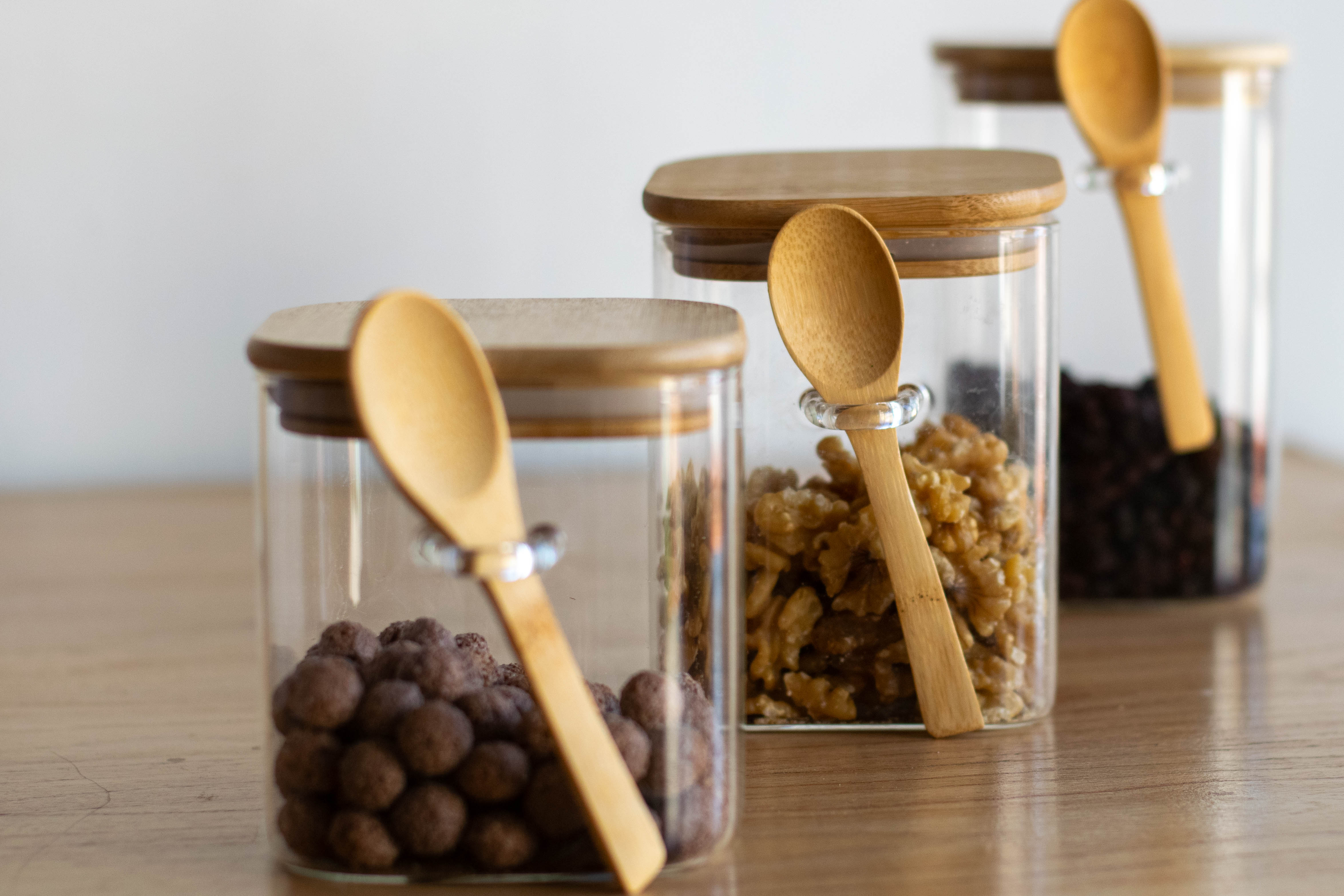 Frasco hermético tapa bambú c/cucharita (Grande)